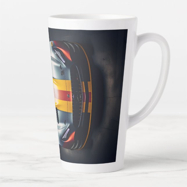 Colourful Matte Race Car Printed White Latte Mug (Right)