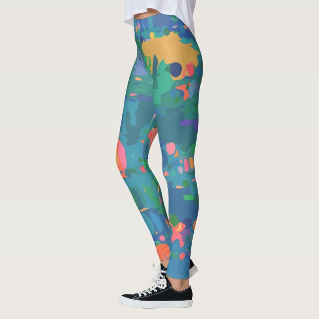 Colourful Maximalist Boho Abstract Shapes in Green Leggings (Left)