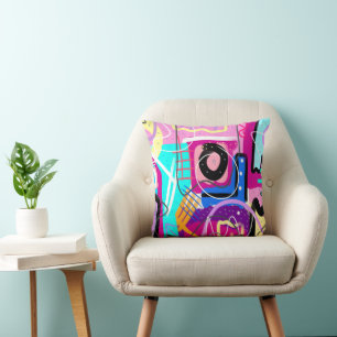 Colourful Maximalist Expressive Abstract Cushion