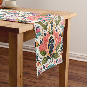 Colourful maximalist floral Scandinavian Folk Art Short Table Runner
