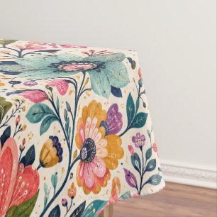 Colourful maximalist floral Scandinavian Folk Art Tablecloth