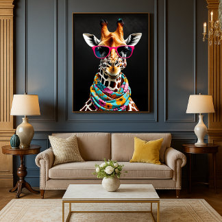 Colourful Maximalist Fun Giraffe Art Print 