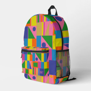 Colourful Maximalist Geometric Backpack w/ Initial