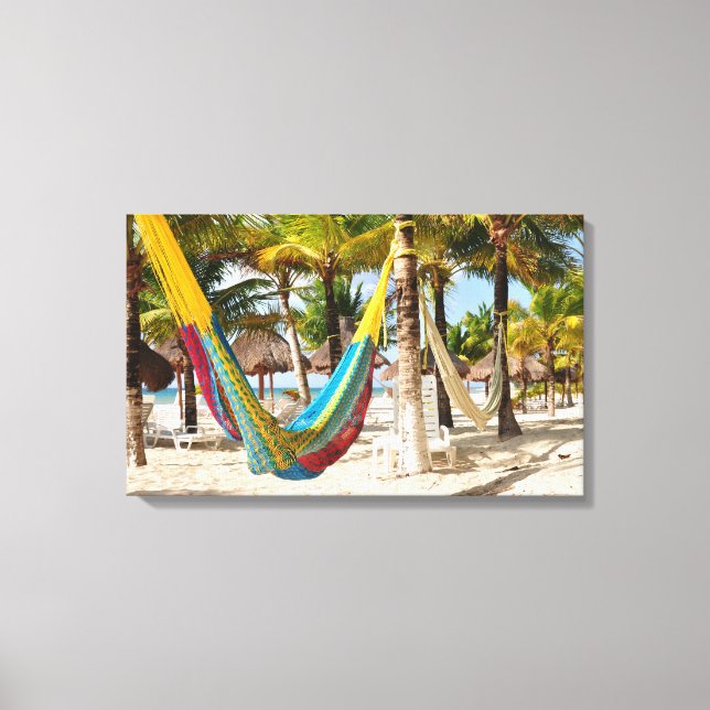 Colourful Mayan Hammock Cozumel Mexico Canvas Print (Front)