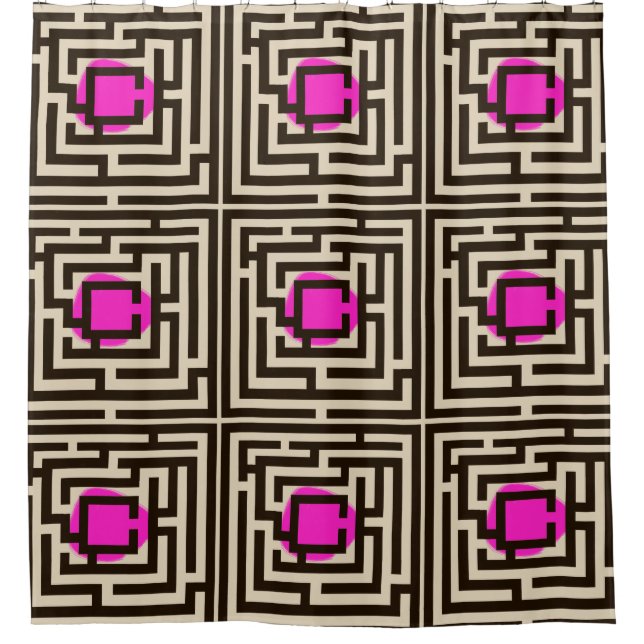 Colourful Maze Pattern on Custom Colour Shower Curtain (Front)