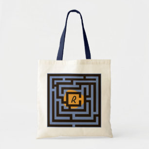 Colourful Maze with Custom Monogram Orange Tote Bag