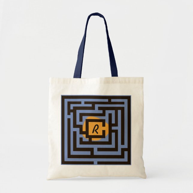 Colourful Maze with Custom Monogram Orange Tote Bag (Front)