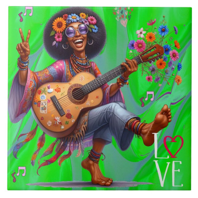 Colourful-Me Hippie Chic LOVE  Ceramic Tile (Front)