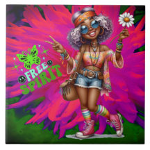 Colourful-Me Hippie Chick Free Ceramic Tile