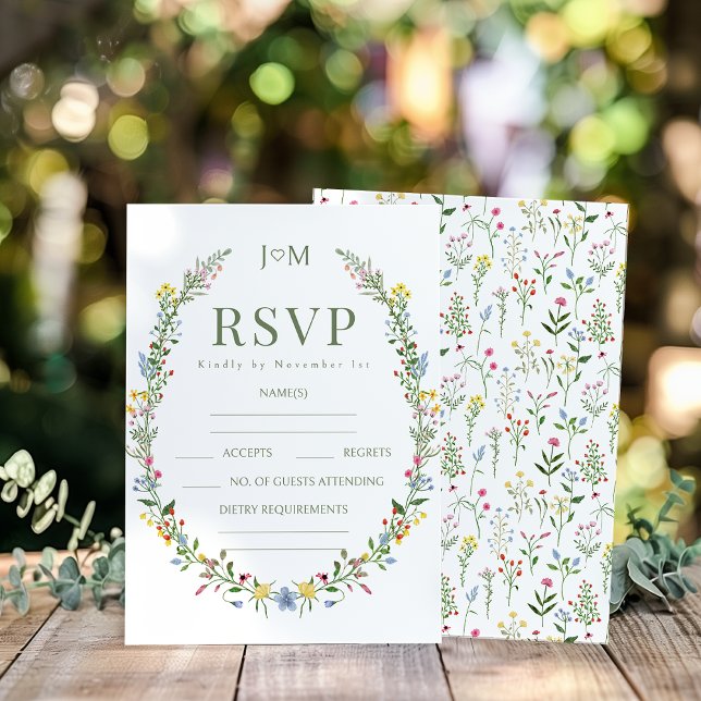 Colourful Meadow Flower Rustic Wedding RSVP cards (Creator Uploaded)