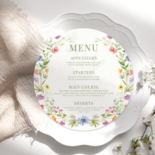 Colourful meadow flower wedding round Flat Menu