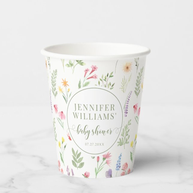 Colourful meadow little wildflower baby girl showe paper cups (Front)