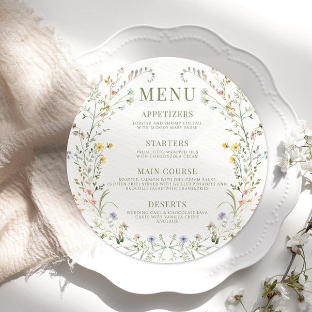 Colourful Meadow Wildflower Wedding Round Flat Men Menu (Creator Uploaded)