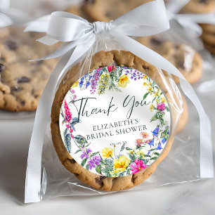 Colourful Meadow Wildflowers Floral Calligraphy Classic Round Sticker