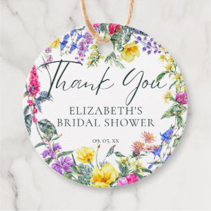 Colourful Meadow Wildflowers Floral Calligraphy Favour Tags
