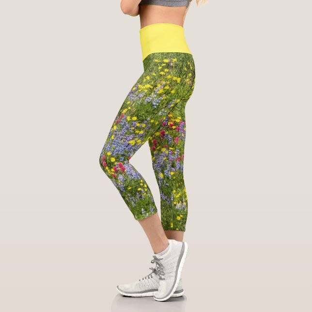 Colourful Meadow Wildflowers Floral Capri Leggings (Left)
