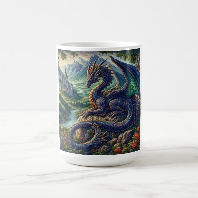 Colourful, Mediaeval Dragon castle Coffee Mug (Center)