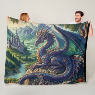 Colourful, Mediaeval Dragon castle Fleece Blanket