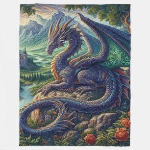 Colourful, Mediaeval Dragon castle Fleece Blanket