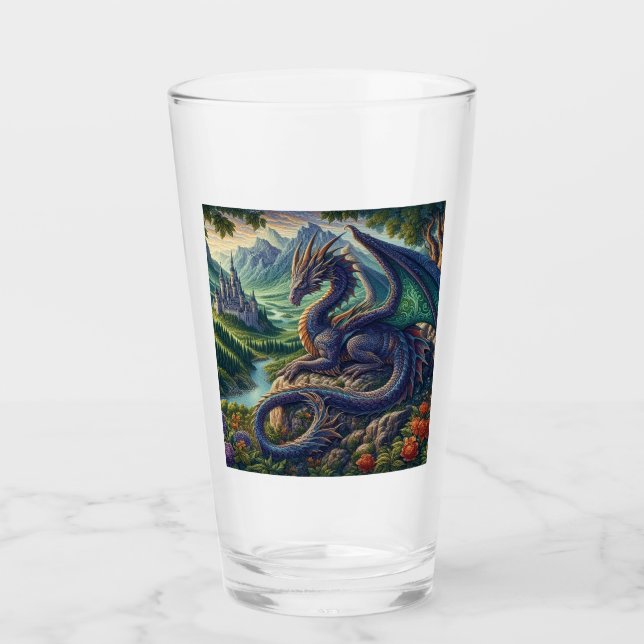 Colourful, Mediaeval Dragon castle Glass (Front)