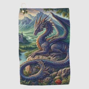 Colourful, Mediaeval Dragon castle Golf Towel