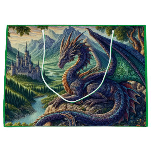 Colourful, Mediaeval Dragon castle Large Gift Bag