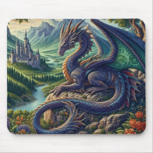 Colourful, Mediaeval Dragon castle Mouse Pad