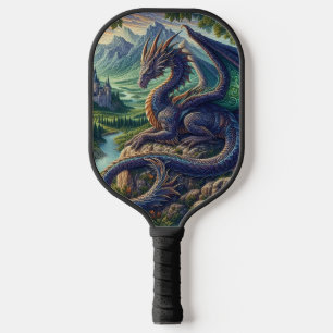Colourful, Mediaeval Dragon castle Pickleball Paddle