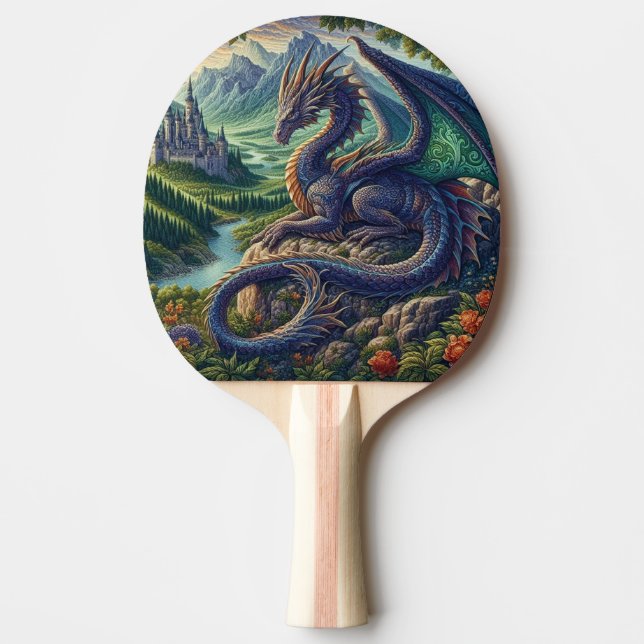 Colourful, Mediaeval Dragon castle Ping Pong Paddle (Front)