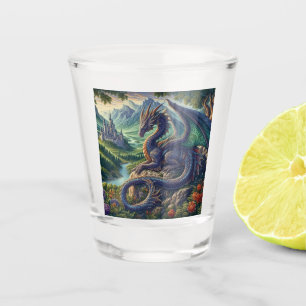 Colourful, Mediaeval Dragon castle Shot Glass
