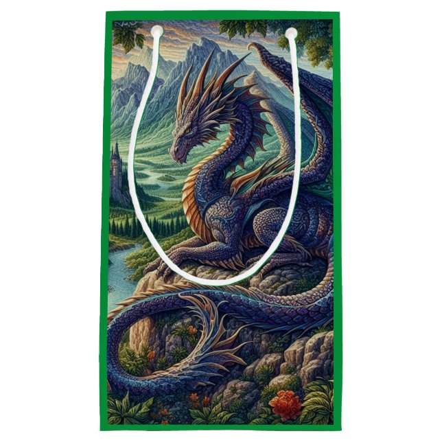 Colourful, Mediaeval Dragon castle Small Gift Bag (Front)