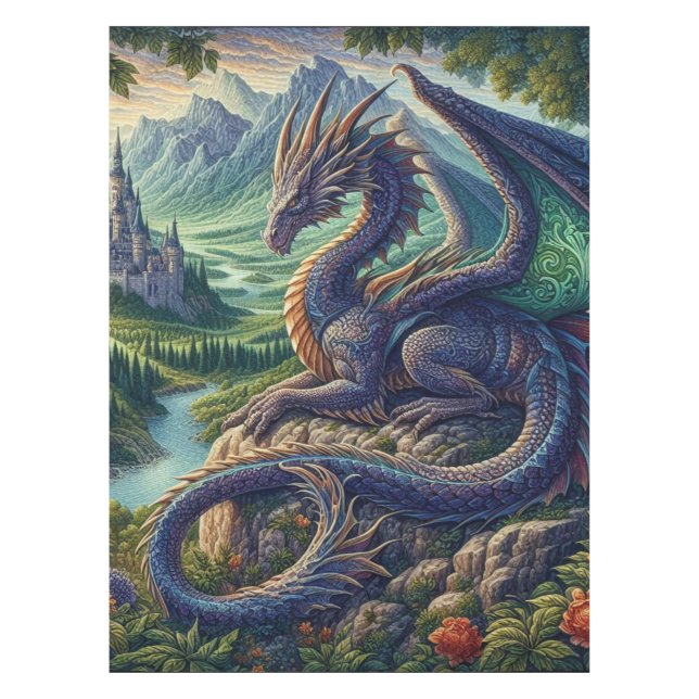 Colourful, Mediaeval Dragon castle Tablecloth (Front)