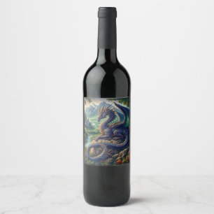 Colourful, Mediaeval Dragon castle Wine Label