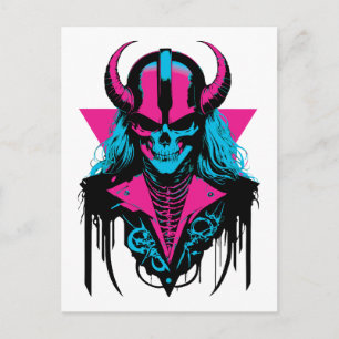 Colourful Mediaeval Zombie Skull Postcard