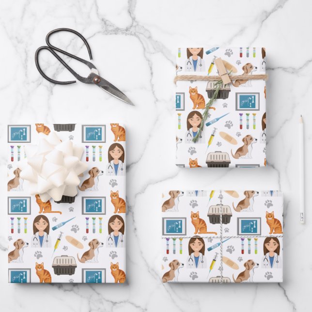 Colourful Medical Veterinary Animal Doctor Vet Pat Wrapping Paper Sheet (Front)