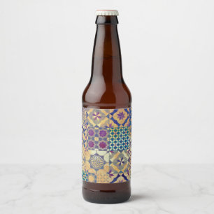Colourful Mediterranean & Aegean traditional tiles Beer Bottle Label