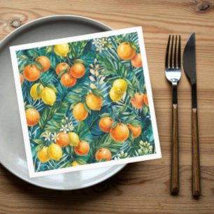 Colourful Mediterranean Citrus Fruits Watercolor Napkin