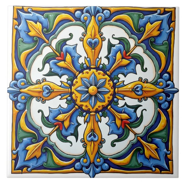 Colourful,Mediterranean,mosaic,blue,orange,green, Tile (Front)