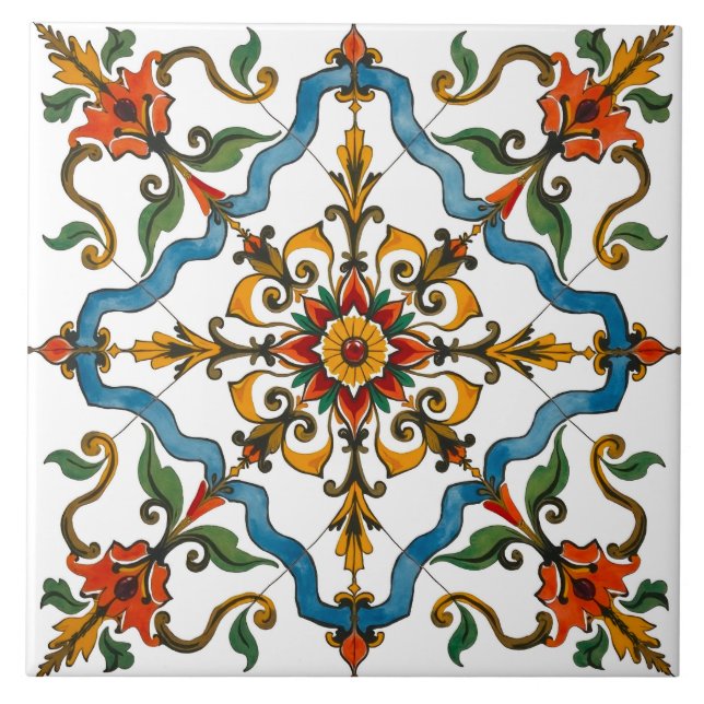 Colourful,Mediterranean,mosaic,red,green ,blue, Tile (Front)