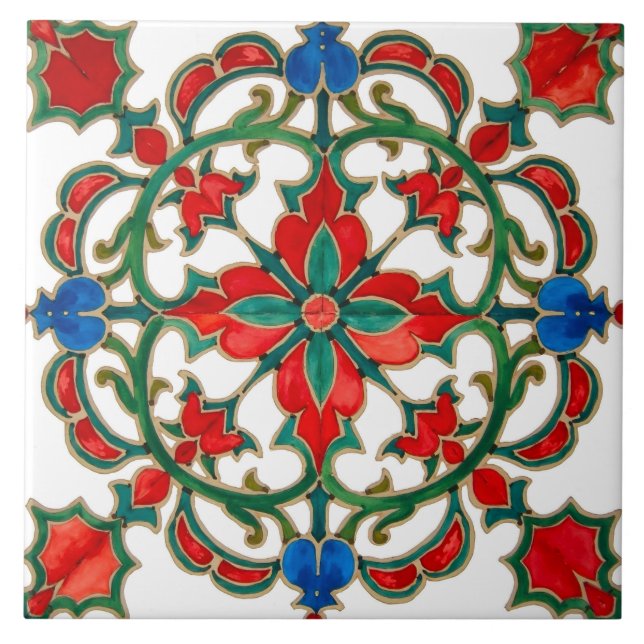 Colourful,Mediterranean,red and green,mosaic, Tile (Front)