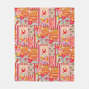 Colourful Mediterranean Summer Collage Pattern C Fleece Blanket