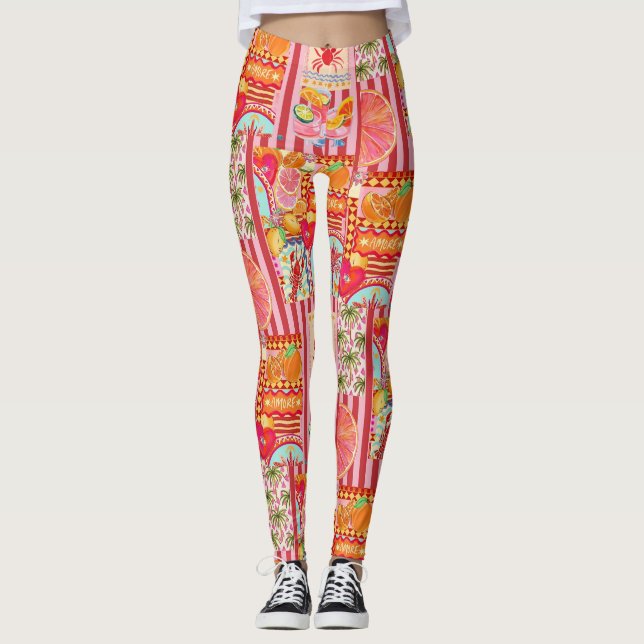 Colourful Mediterranean Summer Collage Pattern | C Leggings (Front)