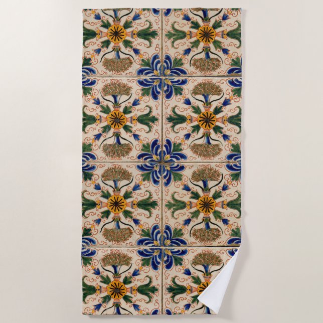 Colourful Mediterranean Vintage Floral Pattern  Beach Towel (Front)