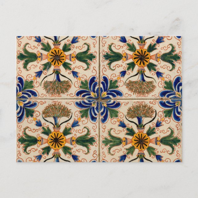 Colourful Mediterranean Vintage Floral Pattern Holiday Postcard (Front)