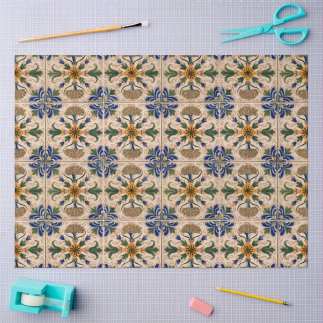 Colourful Mediterranean Vintage Floral Pattern Tissue Paper (Craft)