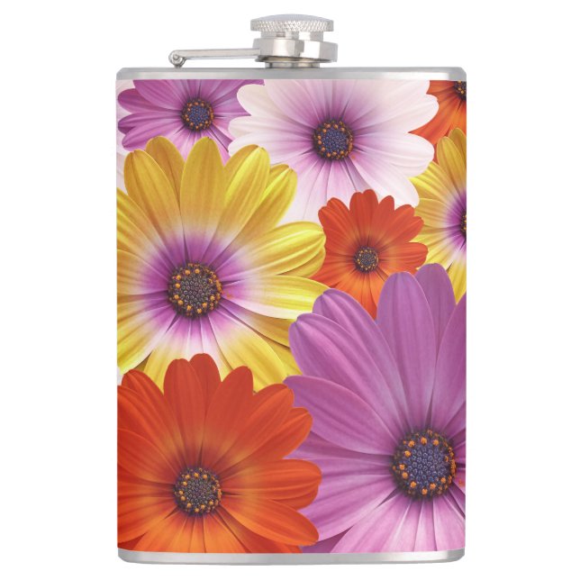 Colourful Medley of African Daisies Flowers Hip Flask (Front)