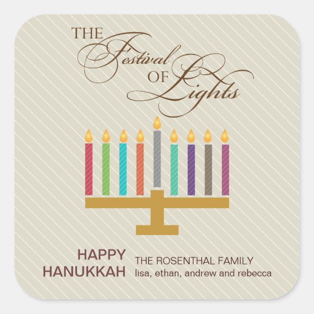 Colourful Menorah Hanukkah Square Sticker (Front)