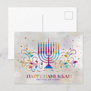 Colourful Menorah Swirl Ornament Happy Hanukkah Postcard
