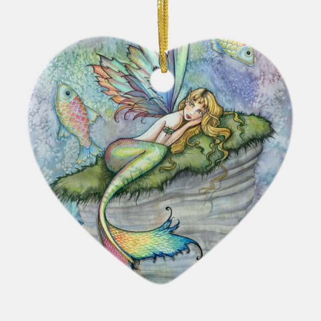 Colourful Mermaid and Carp Fish Fantasy Art Ceramic Tree Decoration (Front)