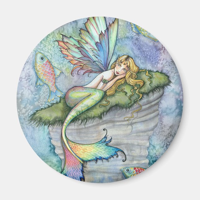 Colourful Mermaid and Carp Fish Fantasy Art Magnet (Front)